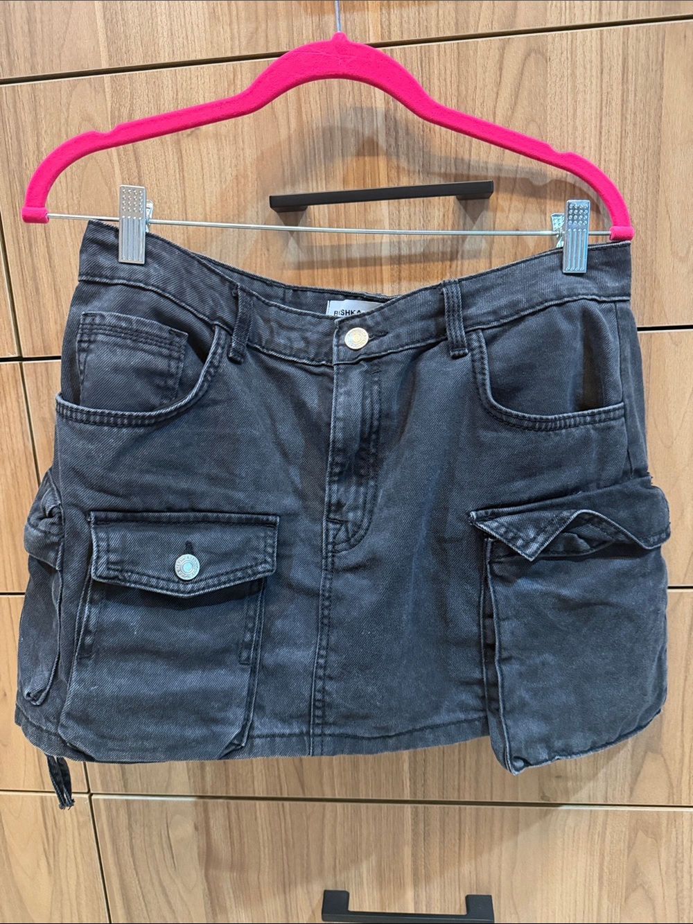 Bershka Washed Black Utility Mini Skirt - Distressed Black Heather - USA 8/EUR40